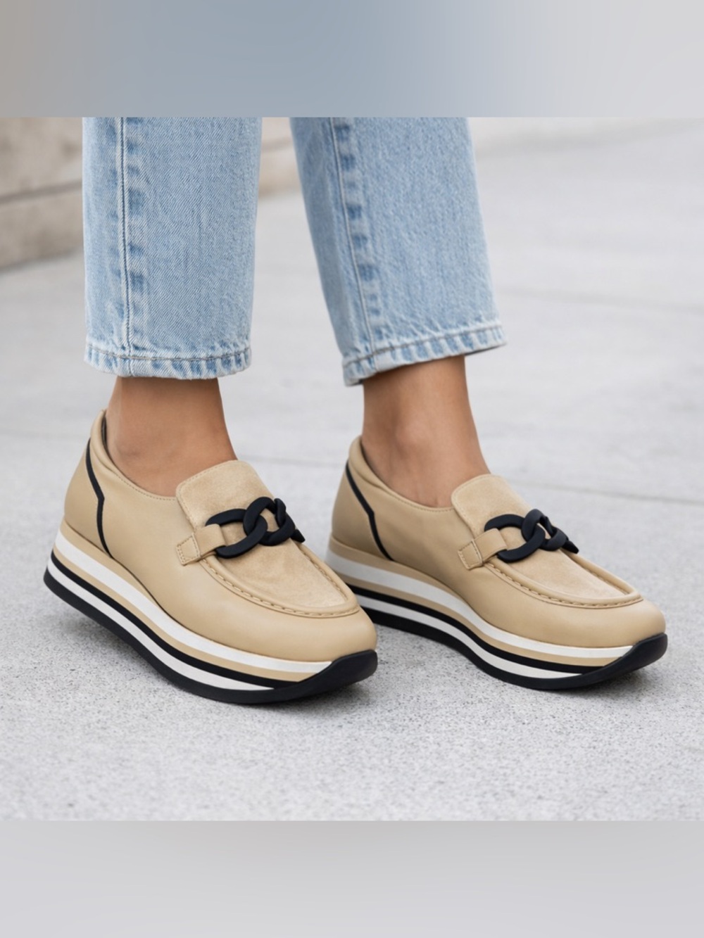 Softwaves Cathy Leather Platform Loafers Beige Size EU 41 US 10 Comfort Chic